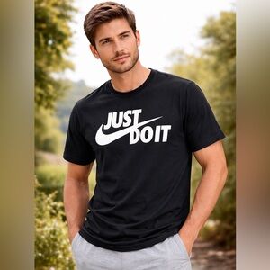 Nike Just Do It Graphic T-Shirt Black White Logo Tee Men’s Medium NWT AR5006-011